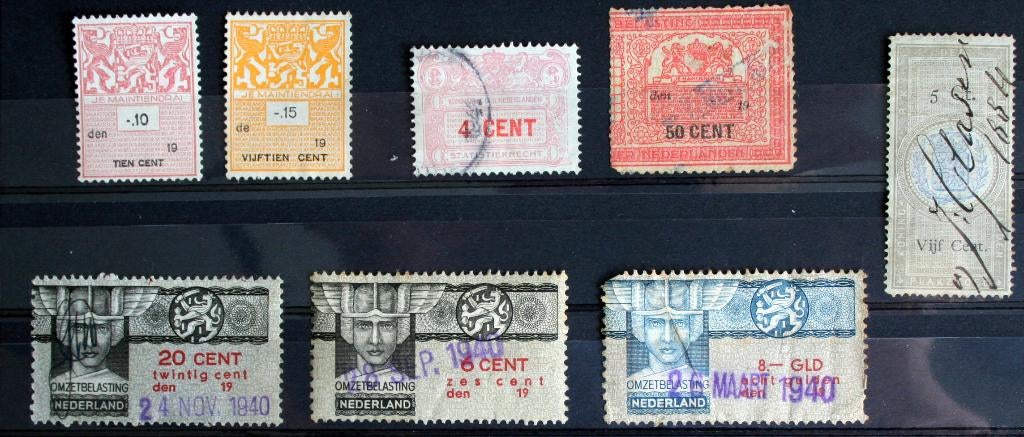 Nederlandse Belastingzegels op kaartje, Ophalen of Verzenden, Gestempeld, Overige thema's