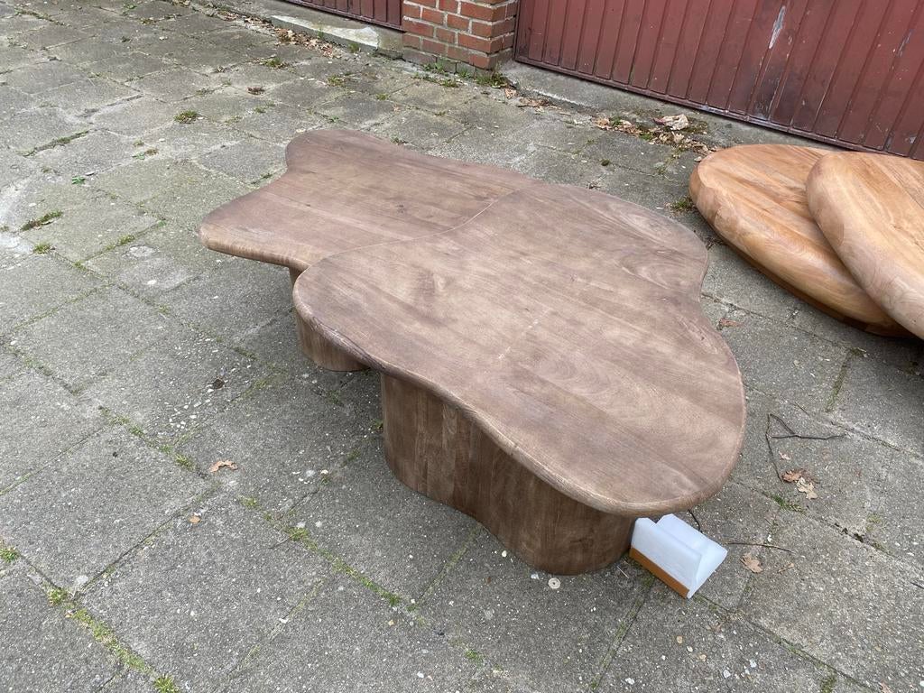 Salontafel set mango hout organische japandi vorm, Ophalen, 100 tot 150 cm, Nieuw, 50 tot 100 cm