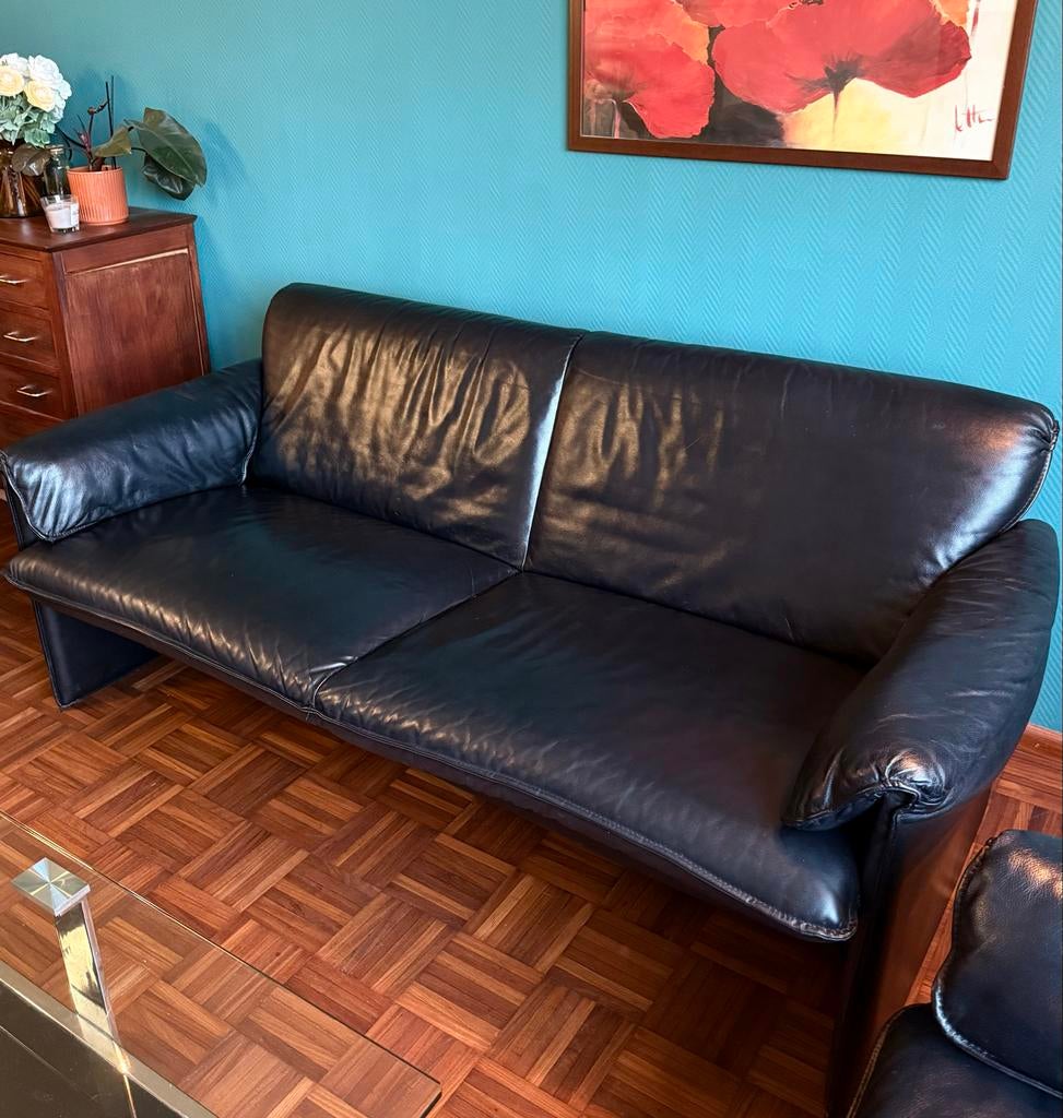 Leolux zwarte leren banken, Huis en Inrichting, Ophalen, Gebruikt, Minder dan 75 cm, 150 tot 200 cm