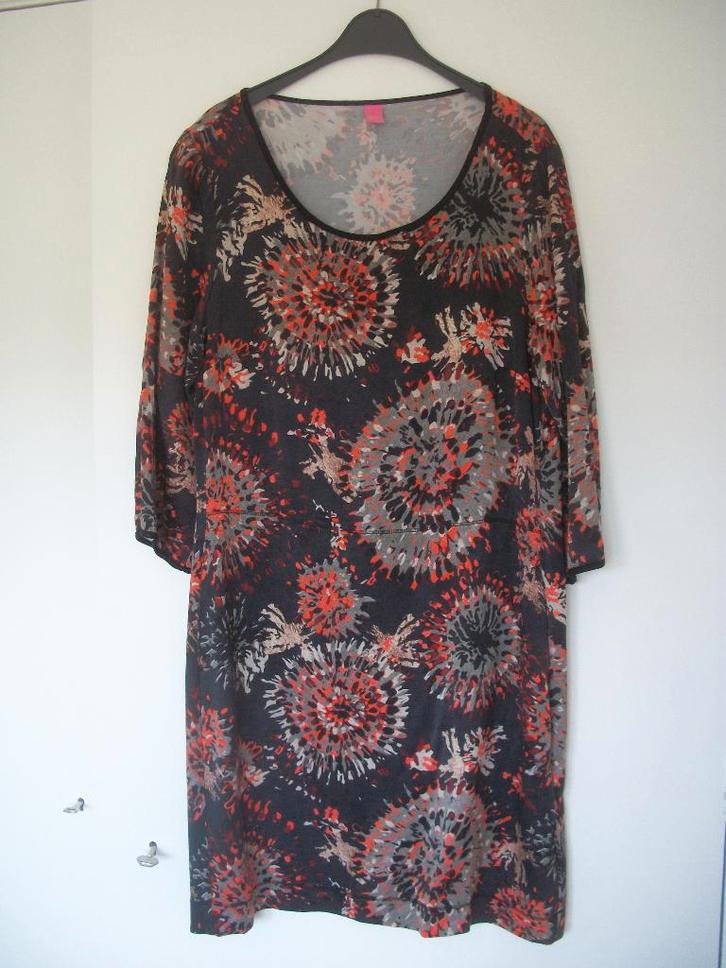 Jurk 3/4 Mouw - Kyra en Ko - Zwart Grijs Oranje - 40 - zgan, Kleding | Dames, Jurken, Zo goed als nieuw, Maat 38/40 (M), Rood