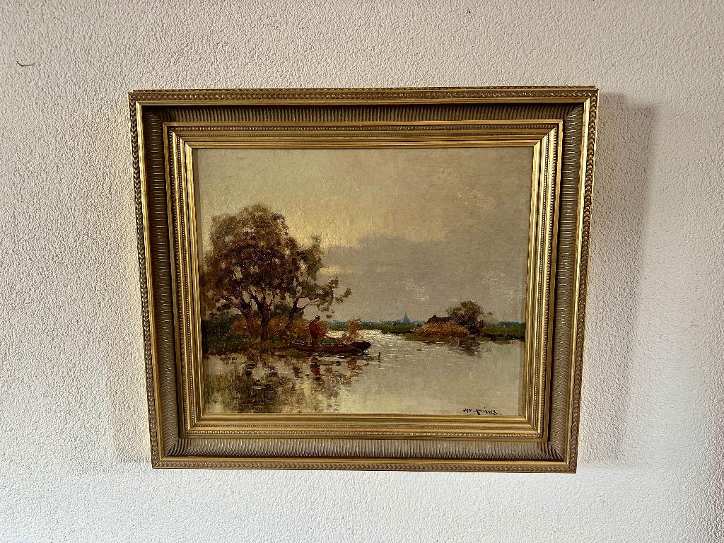 Origineel schilderij Jan Knikker Sr - Visser op het water, Antiek en Kunst, Ophalen