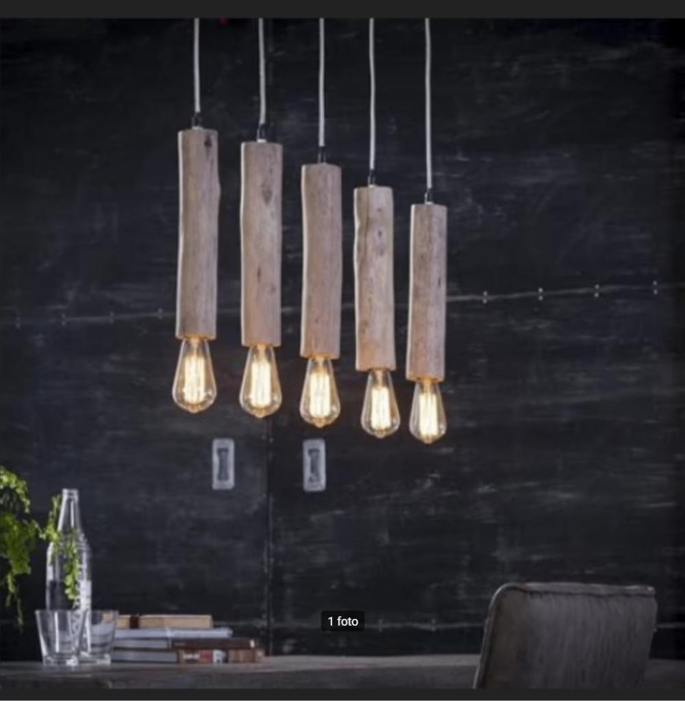 Peters-Living 3515727 Rustiek hanglamp 5xE27 90cm hout NEW, Hout, Nieuw, Ophalen of Verzenden, 75 cm of meer