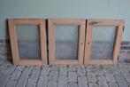 Set van 3 antieke eiken houten raampjes met glas., Ophalen