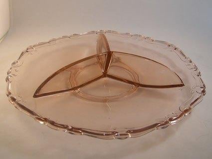 3 vaks schaal roze persglas, Antiek en Kunst, Ophalen of Verzenden