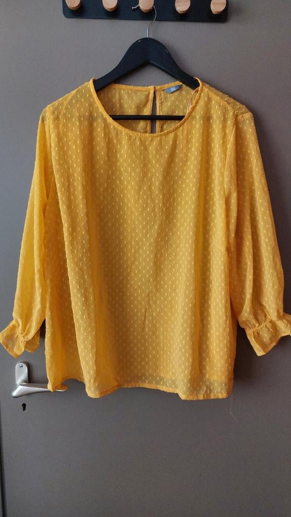 Okergele blouse met stipjes maat 46, Zeeman, Geel, Maat 46/48 (XL) of groter, Ophalen of Verzenden