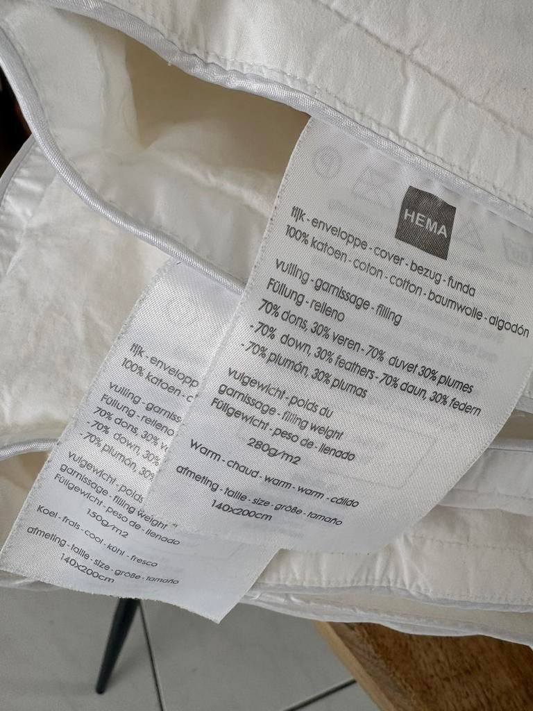 Hema 4-Seizoenen donzen dekbed 140x200 cm éénpersoons, Eenpersoons, Wit, Ophalen of Verzenden, Deken of Dekbed