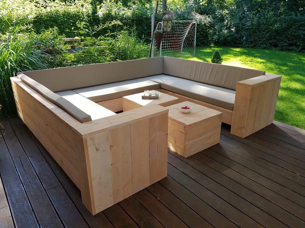 Loungeset lounge corner sofa garden furniture custom made, Ophalen of Verzenden, 60 cm of meer, Rechthoekig, Hout