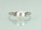 Art Deco witgouden ring parel diamant, Ophalen of Verzenden, Goud, Ring, Met edelsteen
