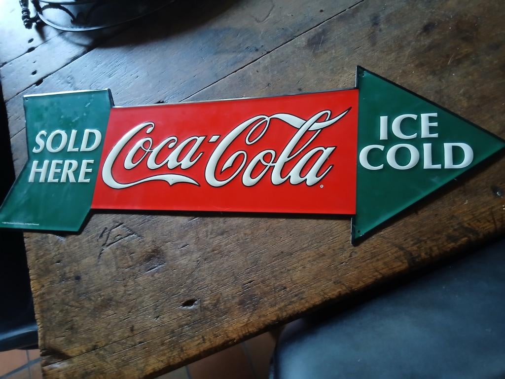 Vintage metalen Coca-Cola Bord, Verzamelen, Ophalen of Verzenden, Gebruikt, Reclamebord