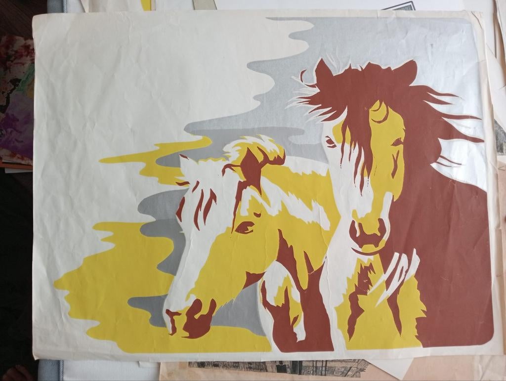 Pop Art vintage retro litho Paarden, Antiek en Kunst, Kunst | Litho's en Zeefdrukken, Ophalen of Verzenden