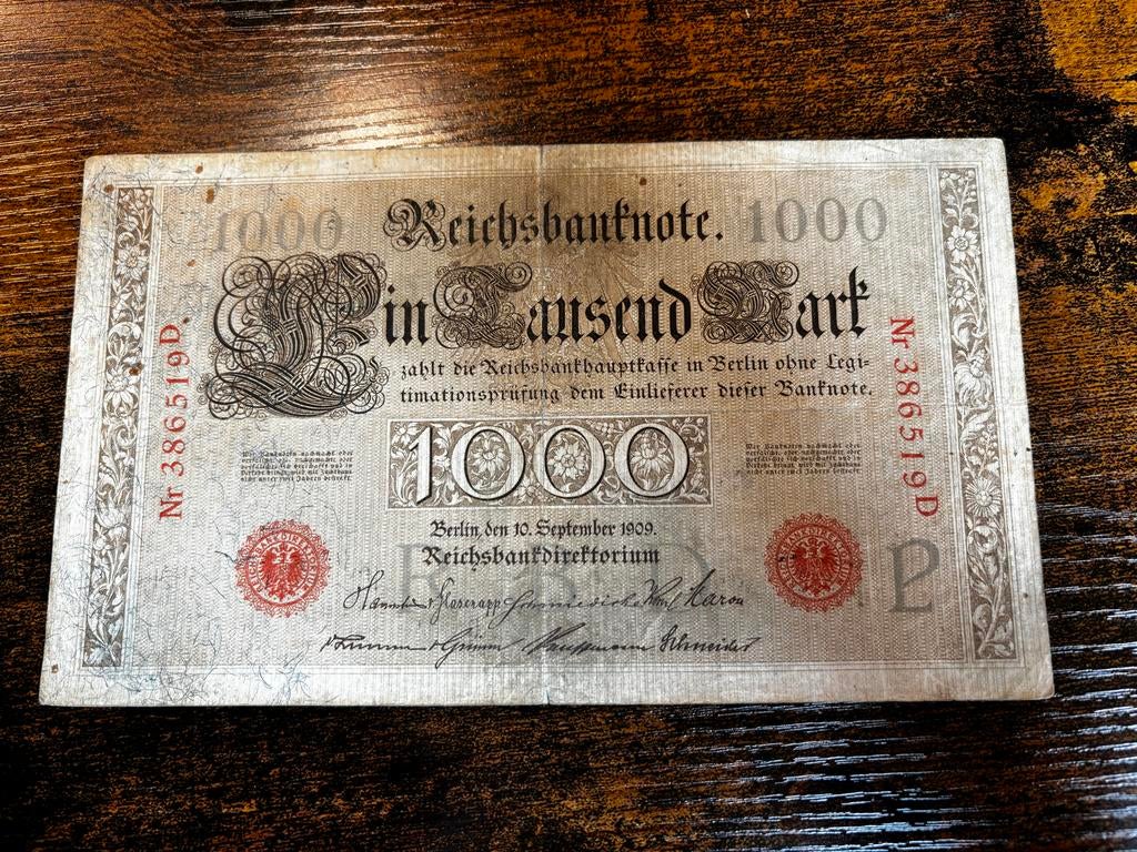 1000 Mark 1909 Duitsland – Reichsbanknote, Postzegels en Munten, Bankbiljetten | Europa | Niet-Eurobiljetten, Ophalen of Verzenden