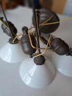 Antieke lamp met 3 kapjes aan katrol, Ophalen