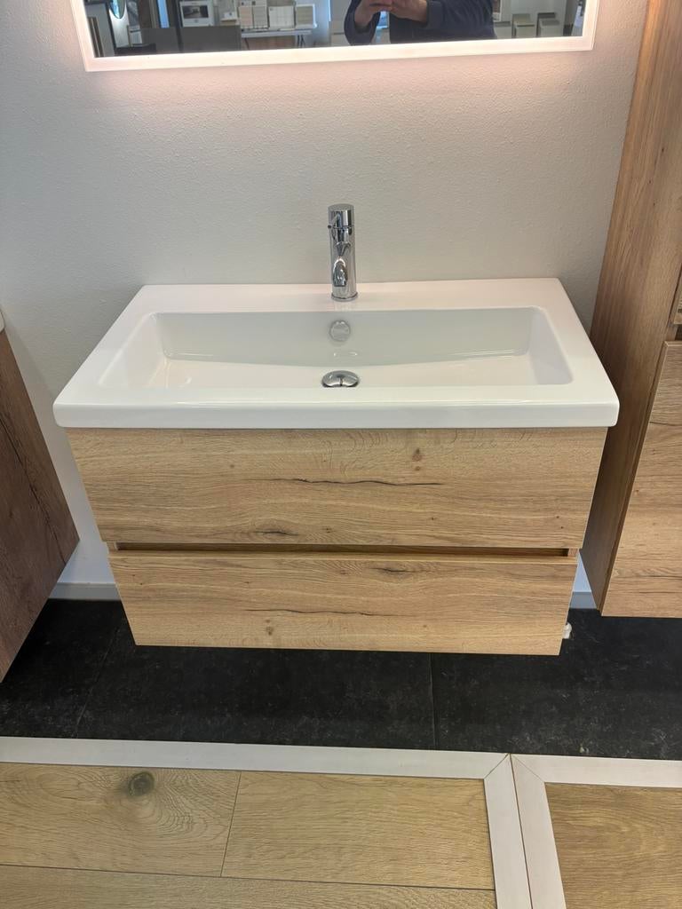 H&R Badmeubel Lorencio 80cm |  spiegel + hogekast, Overige typen, Wltradingnl@outlook.com, Nieuw, H&r badmeubel