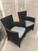 2x Tuinstoelen met kussens - Zwart wicker, Tuin en Terras, Ophalen, Gebruikt, Wicker