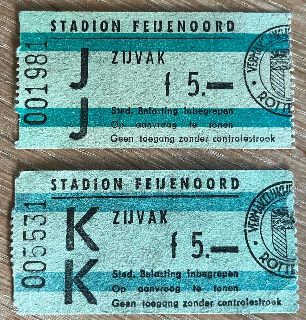2 x toegangskaartje Feijenoord begin jaren 70, Verzamelen, Ophalen of Verzenden, Gebruikt, Feyenoord