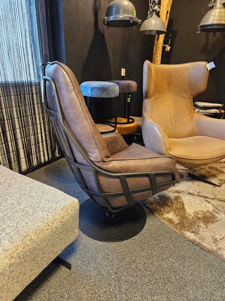 Draai fauteuil leer industrieel Jurgen, Huis en Inrichting, Fauteuils, Ophalen of Verzenden, Nieuw, Leer, 50 tot 75 cm