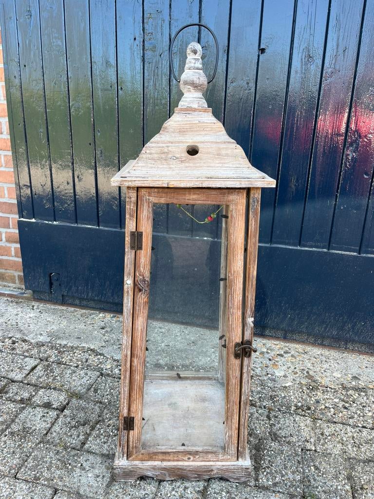 Grote houten lantaarn 90 cm, Ophalen of Verzenden, Zo goed als nieuw, Hout, 75 cm of meer