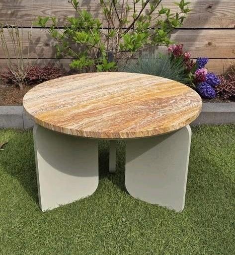 Bijzettafel met marmerblad, Huis en Inrichting, Ophalen, Gebruikt, Rond, 55 tot 75 cm