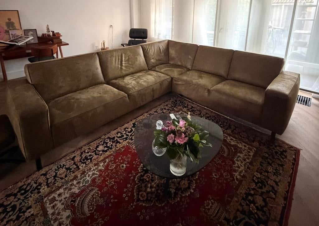 Hoekbank, mosgroen, Ophalen, Zo goed als nieuw, Leer