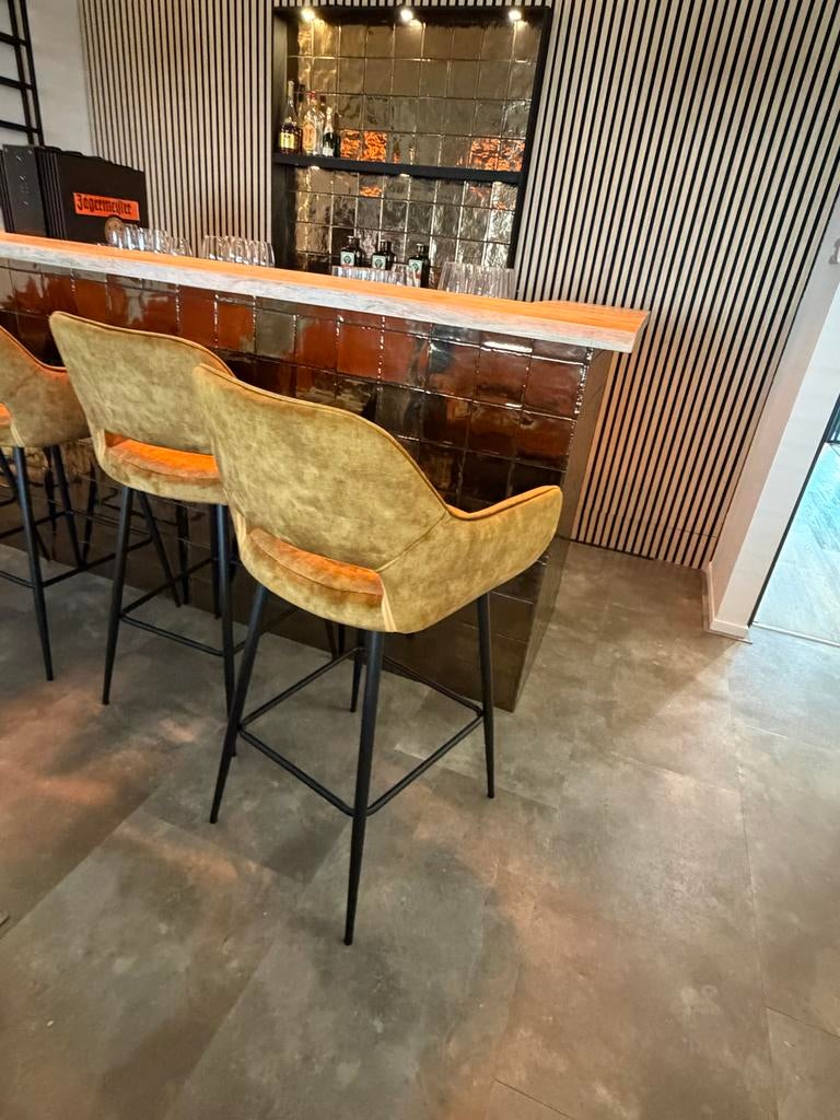 4 Gouden Barkrukken - Nagenoeg Nieuw, Ophalen of Verzenden, Zo goed als nieuw, 90 cm of meer, Metaal