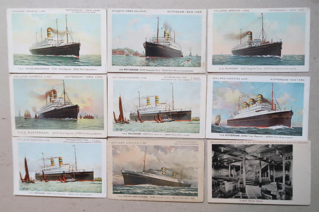 Negen ansichtkaarten schepen Holland Amerika Lijn, Ophalen of Verzenden, Voor 1920, Ongelopen, Zuid-Holland