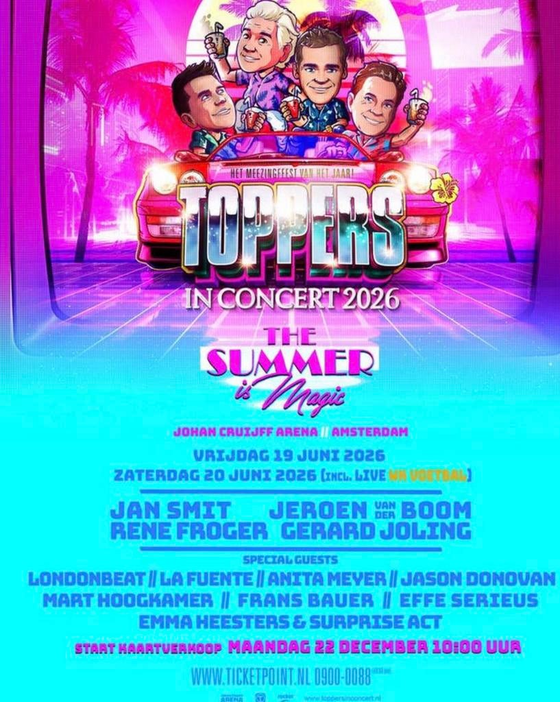 Toppers in concert 2 E-tickets zaterdag 20 juni, Twee personen