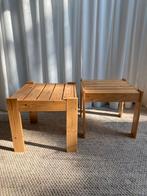 Vintage jaren '70 massief grenen bijzettafels, Huis en Inrichting, Minder dan 45 cm, Minder dan 55 cm, Gebruikt, Vierkant