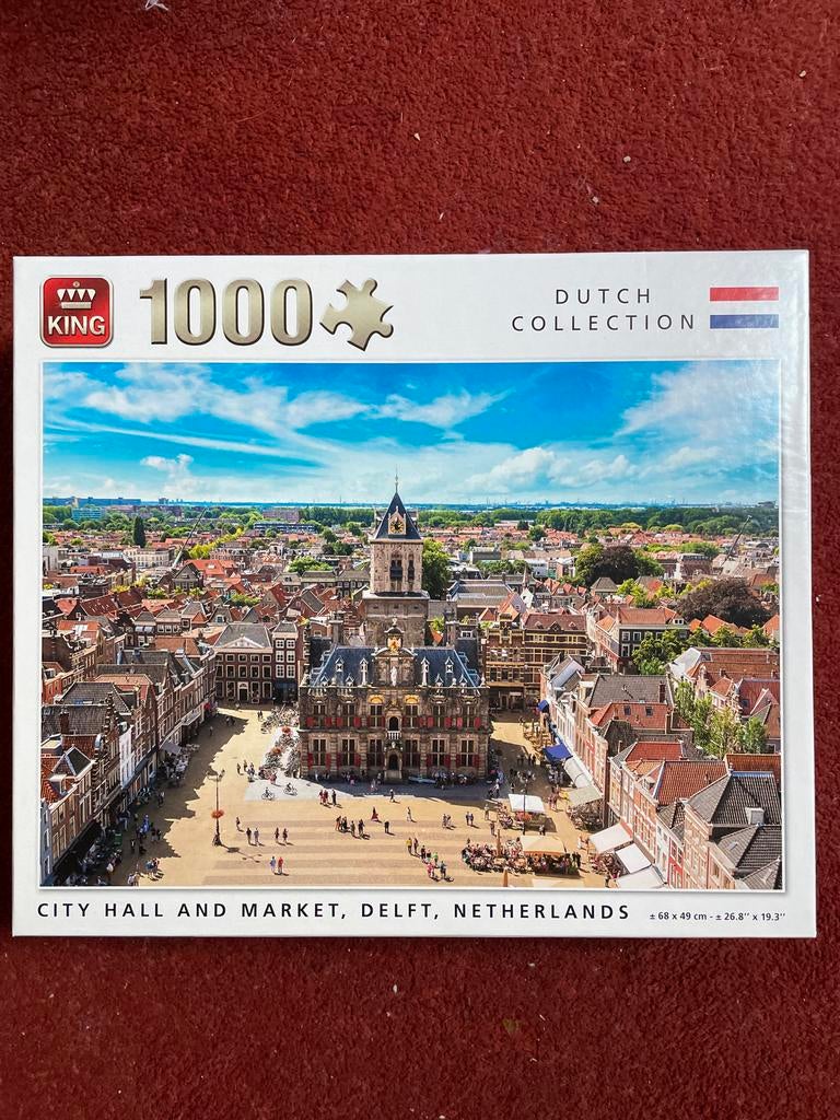 King Puzzel 1000 stukjes - Stadhuis en Markt Delft, Ophalen of Verzenden, 500 t/m 1500 stukjes, Nieuw, Legpuzzel