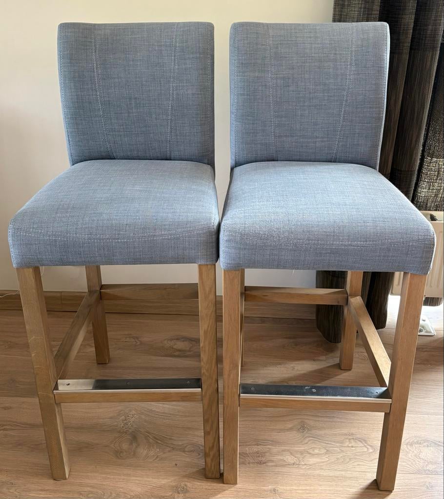 Lichtblauwe stoffen barstoelen (2, 3 of 4 beschikbaar), Huis en Inrichting, Stoelen, Ophalen, Blauw, Zo goed als nieuw, Vier