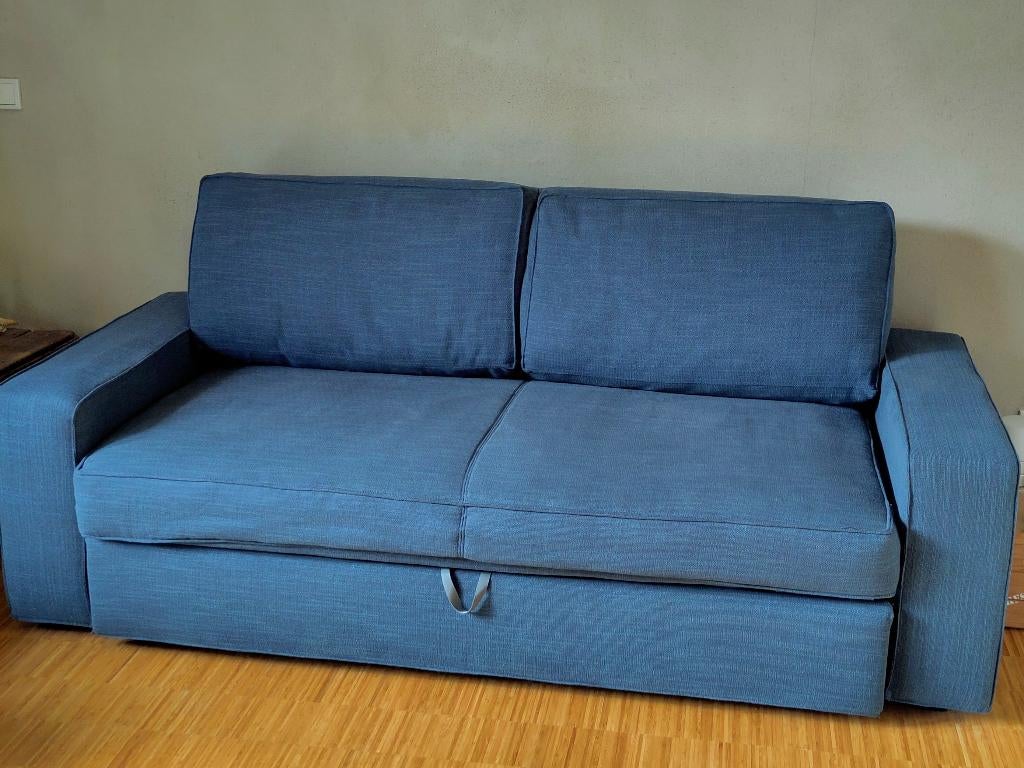 Slaapbank petrol blauw bedbreedte 160 cm, Ophalen, Gebruikt, Blauw, Tweepersoons