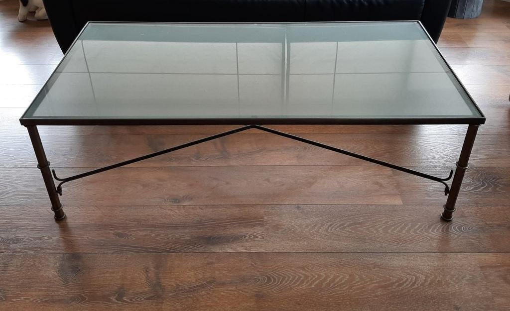 Salontafel met glas 140x70, Huis en Inrichting, Ophalen, Gebruikt, 100 tot 150 cm, 50 tot 100 cm
