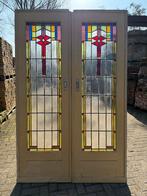 Set schuif / en-suite deuren met glas in lood 211x136cm., Ophalen of Verzenden