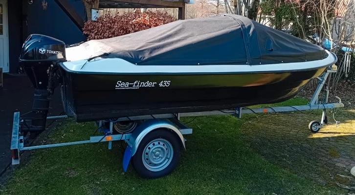 Seafinder 435 met Tohatsu 9.8PK en trailer van 2023, Watersport en Boten, Vis- en Consoleboten, Zo goed als nieuw, Tot 10 pk, 3 tot 6 meter