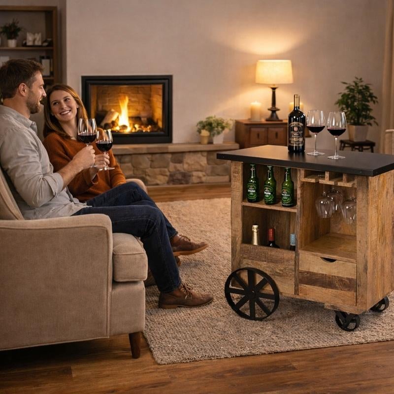 Mango Wijnkar Industrieel Wijntrolley Vintage Wijnrek India, Info@dehanzeherten.nl, De Hanze Herten BV, 5 tot 15 flessen, Nieuw