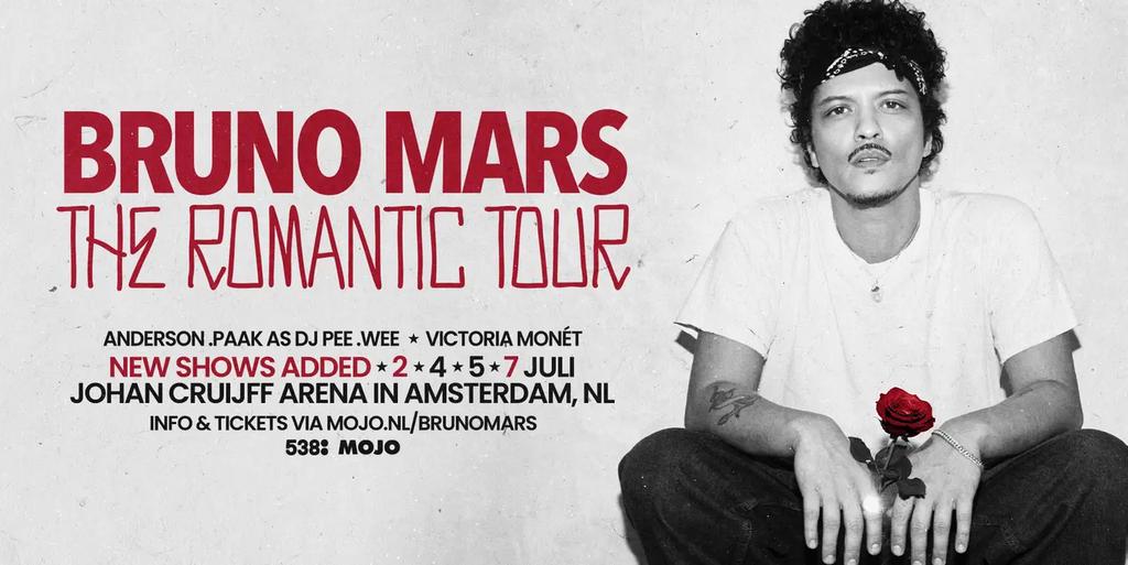 Bruno mars romantic tour 2 juli (1 ticket), Tickets en Kaartjes, Beurzen, Eén persoon, Juli
