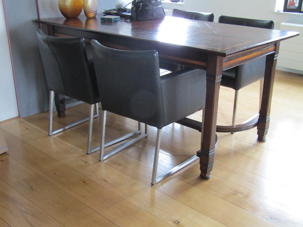 Eetkamer fauteuils zwart leder, Ophalen, Gebruikt, Minder dan 75 cm, Leer