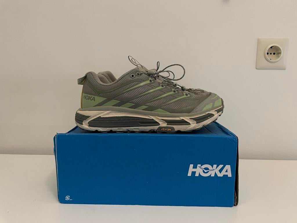 Hoka Mafate Three2 Barley/Seed Green - 42 2/3, Overige kleuren, Sportschoenen, Ophalen of Verzenden, Zo goed als nieuw