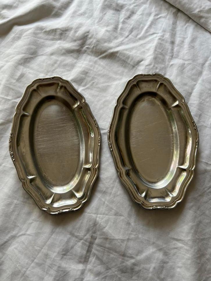 Vintage Franse RVS ovale retro serveerschaaltjes 20x13cm, Huis en Inrichting, Keuken | Servies, Schaal of Schalen, Overige stijlen