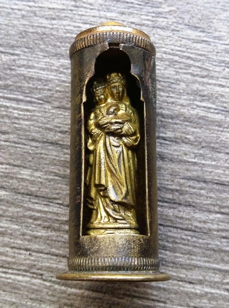 Omstreeks 1900 Bescherm Zakheilige Beeldje Kokertje Soldaat