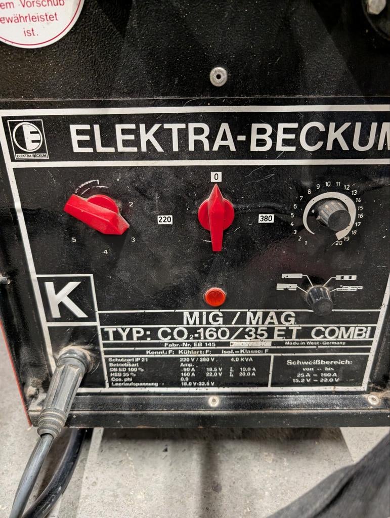 Elektra Beckum CO2 Lasapparaat 230V/380V met gasfles, Doe-het-zelf en Verbouw, Gereedschap | Lasapparaten, Ophalen, Gebruikt, 150 tot 250 ampère
