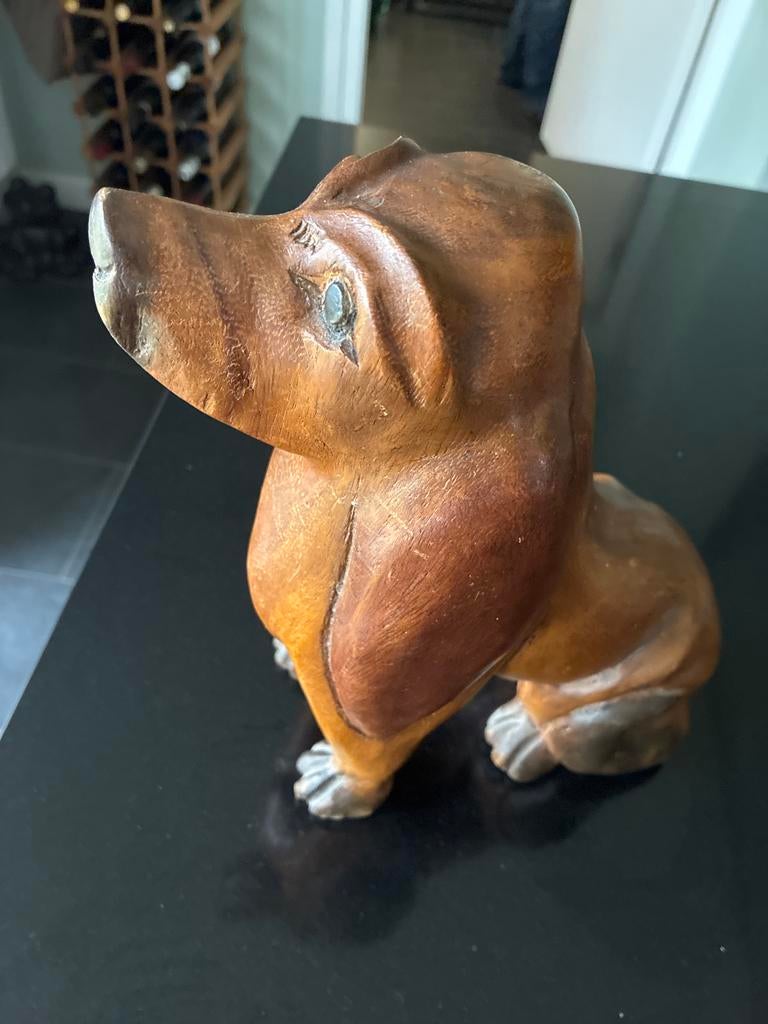 Houten hond beeldje, Antiek en Kunst, Ophalen of Verzenden