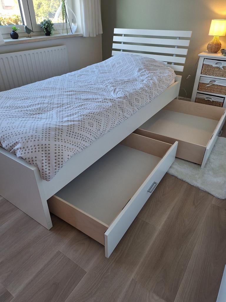 Mooi bed, 1 pers. met 2 opberglades an Auping spiraalbodem, Huis en Inrichting, Slaapkamer | Bedden, Ophalen, Verstelbaar, 90 cm