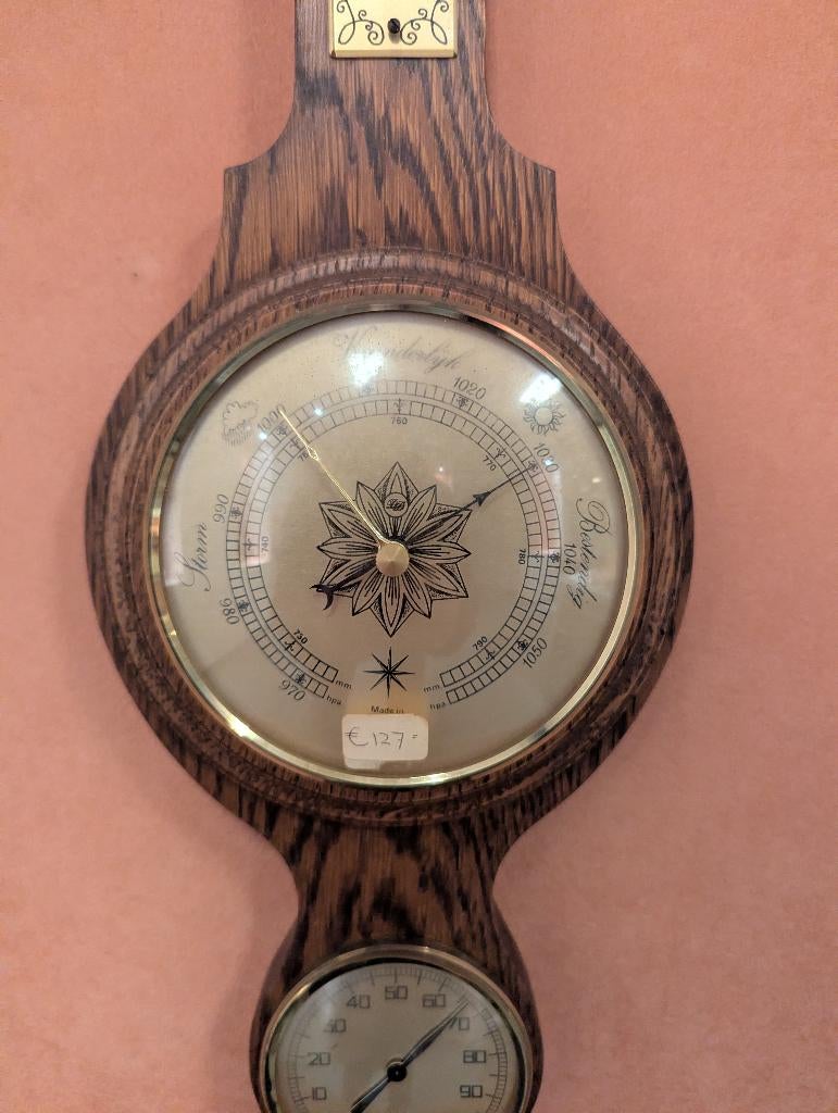 Antieke Houten Barometer met Thermometer, Ophalen of Verzenden, Zo goed als nieuw, Barometer