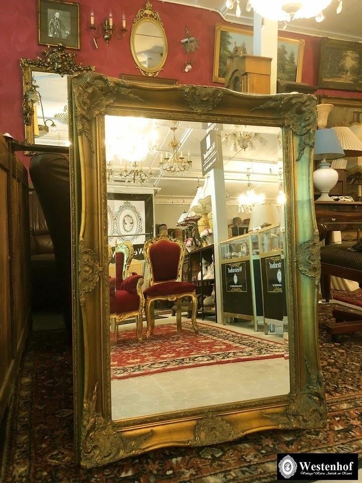 Grote barok spiegel / wandspiegel antiek / klassiek lijst, Antiek en Kunst, Ophalen, Rechthoekig, 50 tot 100 cm, 100 tot 150 cm