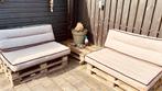 Palletbankjes inclusief kussens!, Ophalen, Gebruikt, Hout