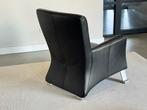 Rolf Benz 322 Fauteuil + Hocker – Zwart Leer | Als nieuw, Leer, Ophalen of Verzenden, Zo goed als nieuw, X