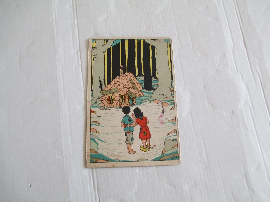 oude kinderkaart sprookje hans en grietje, Verzamelen, Ophalen of Verzenden, 1940 tot 1960, Gelopen, Kinderen