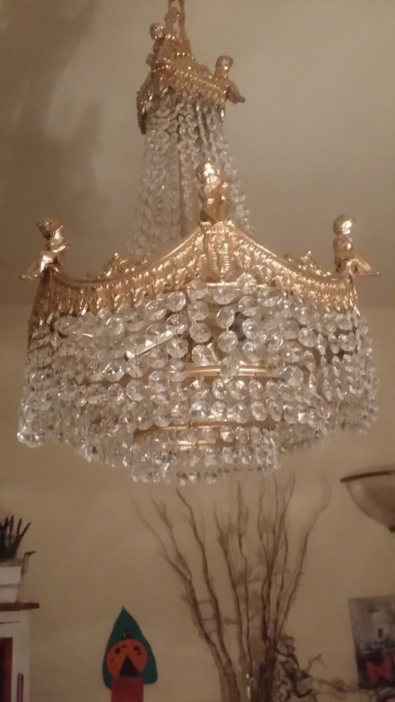 Prachtige kroonluchter met swarovski kristallen en cupido, Huis en Inrichting, Ophalen of Verzenden, Zo goed als nieuw
