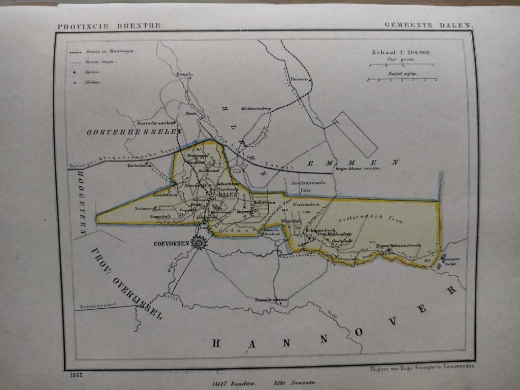 07 / Dalen/ Coevorden / Veenhuizen Litho 1865 Kuyper DR, Antiek en Kunst, Kunst | Litho's en Zeefdrukken, Ophalen of Verzenden