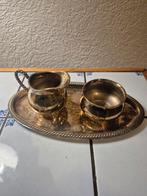 Vintage Zilverkleurige Suikerpot, Melkkannetje & Dienblad, Ophalen of Verzenden, Zilver